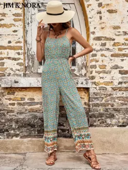 Женский комбинезон без рукавов, с цветочным принтом