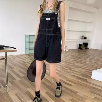 Женский комбинезон из денима, винтажный повседневный комбинезон в Корейском стиле, свободные шорты с широкими штанинами, цельный костюм, женская одежда