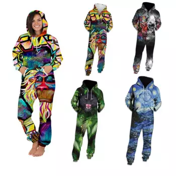 Женский комбинезон с 3D-принтом, комбинезон для взрослых, повседневный комбинезон, пуловеры с капюшоном, комбинезоны, пижама с длинным рукавом, детской одежды