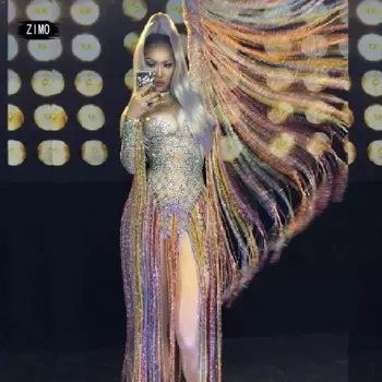 Женский комбинезон с блестящими кристаллами, женское сексуальное длинное боди с кисточками, женский костюм для ночного клуба, бара, шоу, танцевальные костюмы певицы