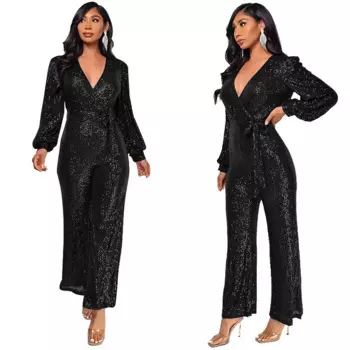 Женский комбинезон с длинным рукавом и V-образным вырезом