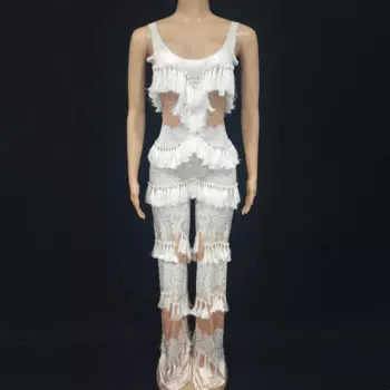 Женский комбинезон с кисточками для бара, вечеринки, певицы, концерта, слинга, комбинезон с бахромой, комбинезон для дня рождения, ночного клуба, шоу, сценический костюм