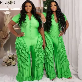Женский комбинезон с рюшами HLJ & GG, весенний Облегающий комбинезон с кисточками и глубоким V-образным вырезом и коротким рукавом, Модный женский комбинезон с рюшами