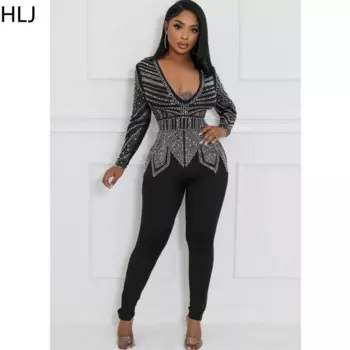 Женский комбинезон с V-образным вырезом, длинным рукавом