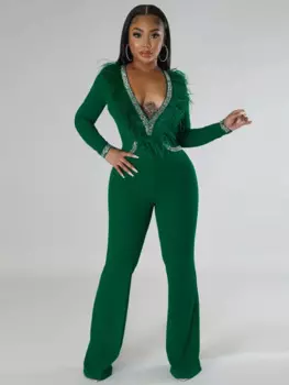 Женский комбинезон с V-образным вырезом и длинным рукавом