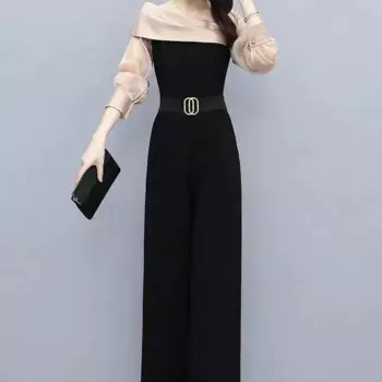 Женский комбинезон весна-осень 2023 Новый Модный черный длинный стильный комбинезон с высокой талией прямые широкие брюки-трубы костюм