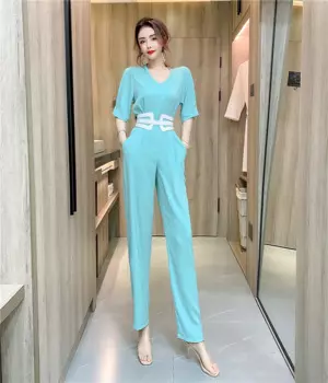 Женский комбинезон, женский комбинезон с коротким рукавом, боди, облегающий костюм с высокой талией, V-образным вырезом и широкими штанинами, костюм с юбкой 2023