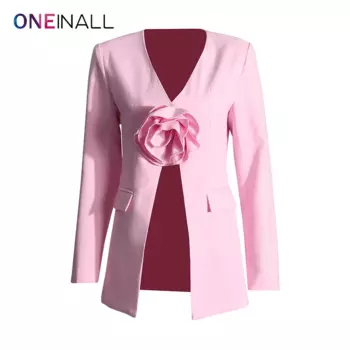 Женский комбинированный Блейзер ONEINALL, блейзер с V-образным вырезом и длинным рукавом, с аппликацией в стиле пэчворк