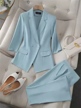 Женский комплект из 2 предметов, однобортный пиджак и брюки в деловом стиле, официальный женский костюм из блейзера и брюк, лето 2023