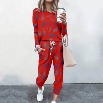 Женский комплект из 2 предметов, свободный Удобный Повседневный однотонный костюм в простом стиле с 3D принтом и рукавами, спортивный костюм, весна-осень 2021
