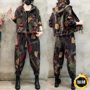 Женский комплект из двух предметов, повседневные Модные хлопковые льняные костюмы, новый осенне-зимний костюм большого размера, повседневный костюм с капюшоном и брюками, наряд