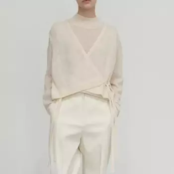 Женский комплект из двух предметов, жилет с V-образным вырезом и длинным рукавом