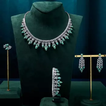 Женский комплект из колье и серёг, с бирюзовым фианитом