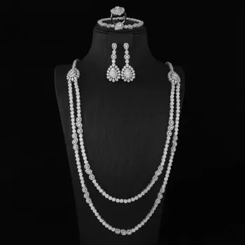 Женский комплект из колье, серёг и кольца, с фианитом