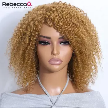 Женский короткий парик RebeccaQ, кудрявый афро парик № 27, 100% натуральные волосы, 180% плотность, волнистые волосы, афро кудрявые парики