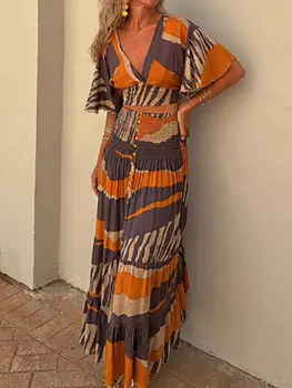 Женский короткий топ с V-образным вырезом, комплект из двух предметов, юбка макси с принтом, винтажные простые элегантные женские костюмы, уличная одежда, лето