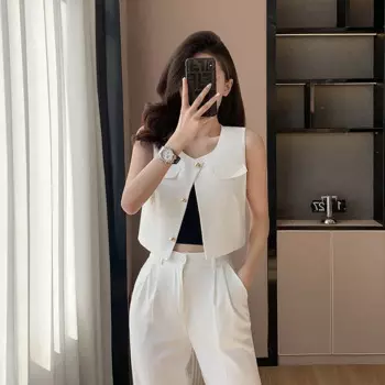 Женский короткий жилет без рукавов, весна-лето, новый высококачественный однобортный жилет, жилет, костюм