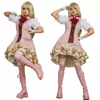 Женский костюм для косплея из аниме игры бойцовская наряда Лили, розовое кружевное платье в стиле "Лолита", носки, перчатки, костюм на Хэллоуин, карнавал, женская одежда
