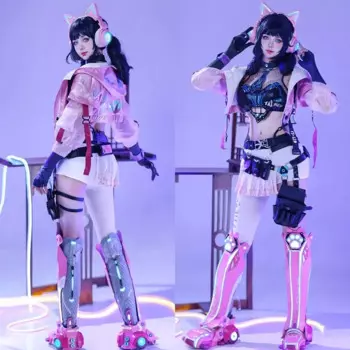 Женский костюм для косплея из аниме «Naraka Bladepoint Shen Miao», пикантная форма в стиле киберпанк, пиджак, топ, юбка, костюм на Хэллоуин, Карнавальная одежда