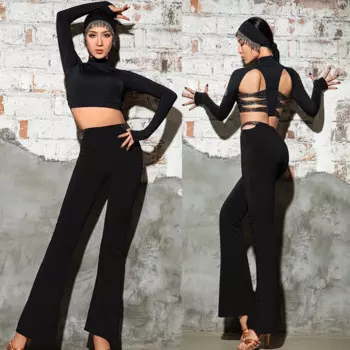 Женский костюм для латиноамериканских танцев, черный костюм для латиноамериканских танцев, танцевальные костюмы для выступлений и бальных танцев, Чача Румба, костюмы для латиноамериканских танцев DN13884