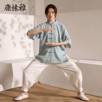 Женский костюм для медитации тайчи кунг-фу, хлопковая льняная свободная Китайская традиционная толстовка + брюки, повседневный костюм для фитнеса