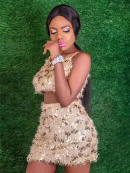 Женский костюм-двойка без рукавов, с блестками