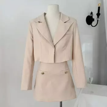 Женский костюм-двойка из блейзера и мини-юбки, элегантный костюм в офисном стиле, осень 2024