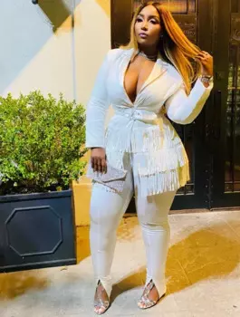 Женский костюм-двойка с блейзером и брюками-клеш