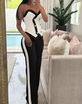 Женский костюм-двойка с пряжкой, летний облегающий костюм на бретельках, размер xxl, 2024