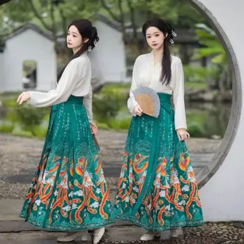 Женский костюм ханьфу с юбкой, облегающая лошадь