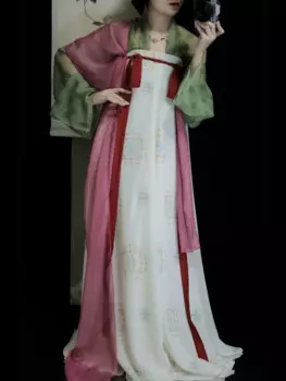 Женский костюм ханьфу в китайском стиле, элегантный винтажный костюм с цветочной вышивкой для танцев и сцены, милый костюм принцессы, лето