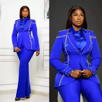 Женский костюм из 2 предметов, блейзер и брюки с кристаллами, официальное офисное платье для выпускного вечера, куртка, пальто, Индивидуальный размер