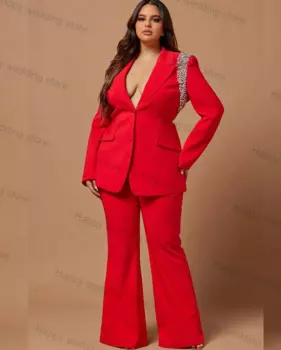Женский костюм из блейзера и брюк, красный костюм из блейзера и брюк