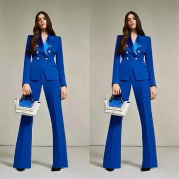 Женский костюм из двух предметов, дизайнерский официальный Блейзер и брюки Королевского синего цвета, свадебное платье для выпускного вечера, двубортный женский костюм по индивидуальному заказу