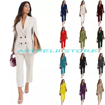 Женский костюм из двух предметов, двубортная деловая офисная одежда, облегающий костюм, пиджак и брюки, женский костюм