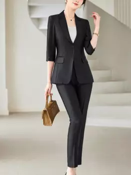 Женский костюм из двух предметов QOERLIN, костюм из блейзера с полурукавом и одной пуговицей, элегантный офисный костюм для работы и штаны, 5XL