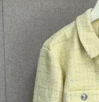 Женский костюм с металлическими пуговицами, Желтый Повседневный Топ с длинным рукавом и модные брюки, элегантный офисный костюм для дам