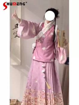 Женский костюм с юбкой «лошадиное лицо», короткие пальто с перекрестным воротником и флисовой подкладкой, осенне-зимние женские костюмы с юбкой и длинными рукавами