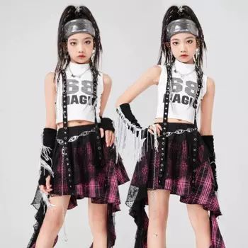 Женский костюм в клетку, белая жилетка и юбка, детская одежда, одежда для современных джазовых танцев, сценическая одежда, новые танцевальные костюмы в стиле хип-хоп