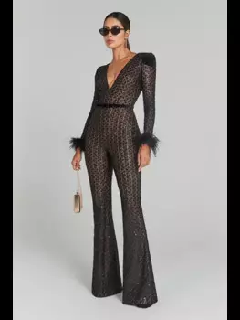 Женский кружевной комбинезон с V-образным вырезом и длинным рукавом