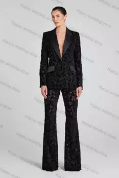 Женский кружевной костюм из блейзера и брюк