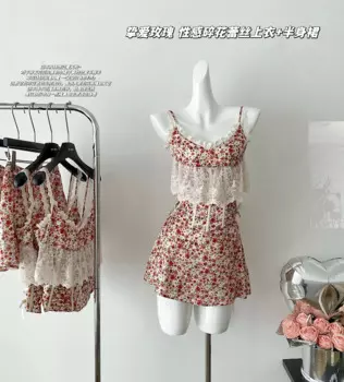 Женский Кружевной Костюм Love Rose, пикантный цветочный костюм с топом и юбкой, новинка весны 2024