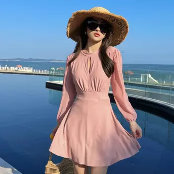 Женский кружевной купальник с длинным рукавом и юбкой