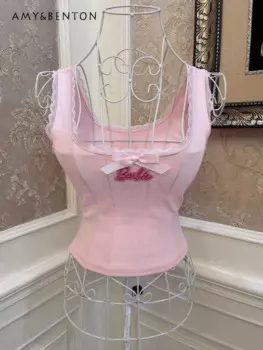 Женский Кружевной укороченный топ с вышивкой и бантом