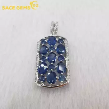 Женский кулон с сапфирами 4 Х5 мм, из серебра 100% пробы