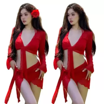 Женский купальник из 4 предметов с укороченным топом и саронгом с длинными рукавами, купальник из двух частей с открытой спиной