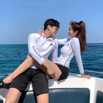 Женский купальник с топом, 5 предметов, мужская рубашка с длинным рукавом, брюки, шорты, белая, черная пляжная одежда, гидрокостюм, купальный костюм для влюбленных пар