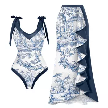Женский купальник с винтажным принтом, Цельный купальник, цельный накидка, монокини, тренд 2024