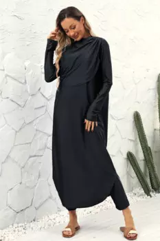 Женский купальник в мусульманском стиле, скромный купальник из 3-х предметов, закрытый купальник-бикини в исламском арабском стиле, пляжная одежда, топ, брюки, шапка, костюм сплошного цвета