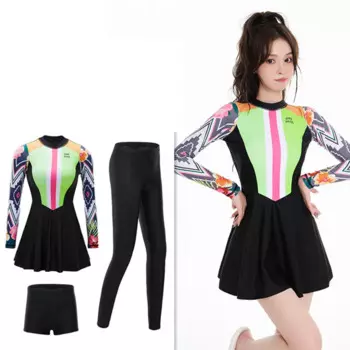 Женский купальный костюм с высокой талией и длинным рукавом